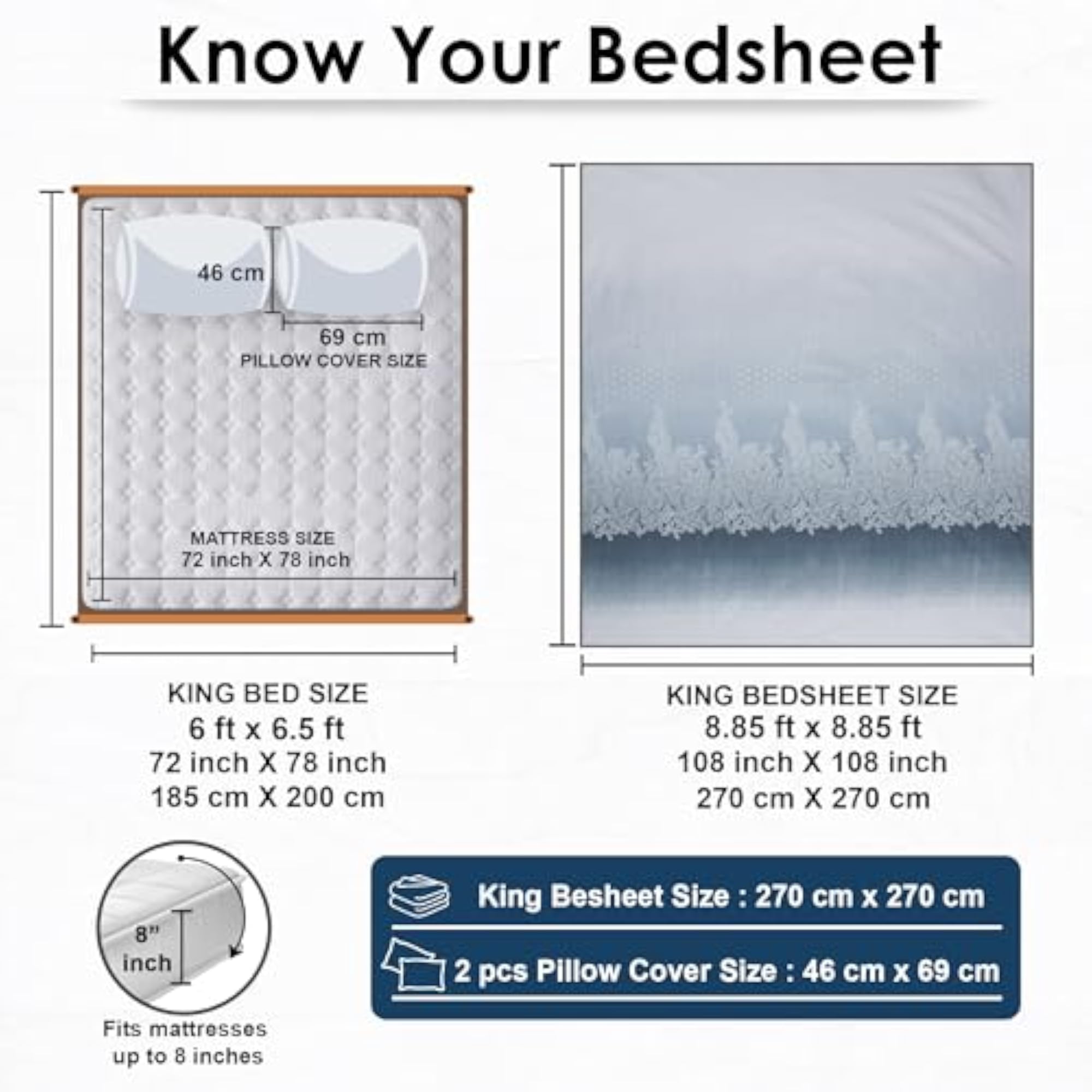 Luxe 300 TC 100% Cotton King Size Bedsheet with Pillow Covers